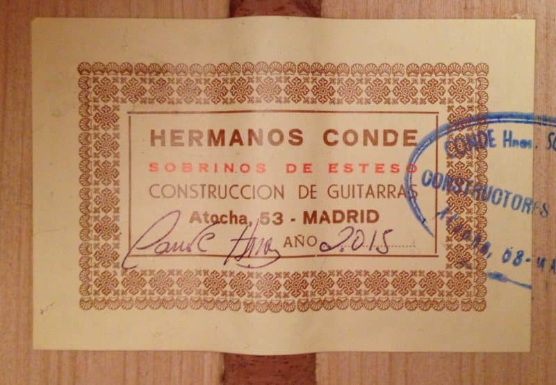 Guitarra Flamenca Hermanos Conde 2015 Etiqueta