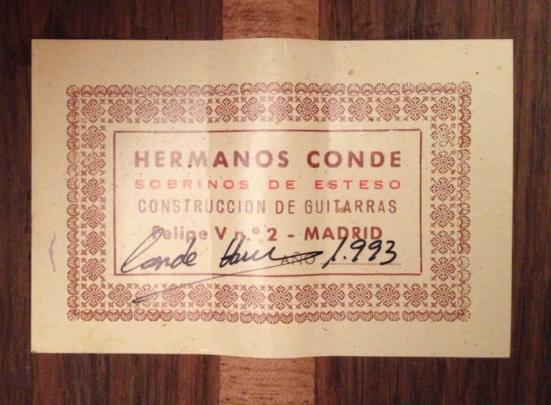 Guitarra Flamenca Hermanos Conde 1993 Etiqueta