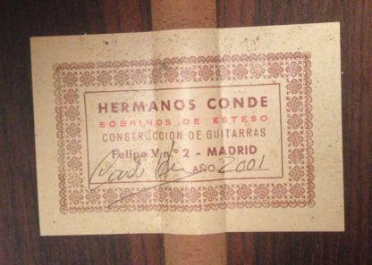 Guitarra flamenca Hermanos Conde 2001 etiqueta