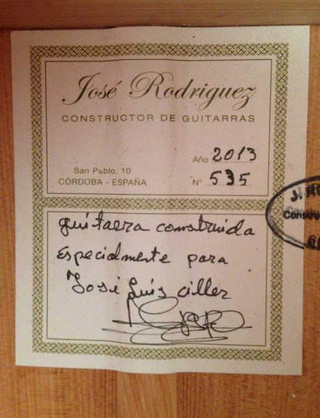 Guitarra flamenca José Rodríguez 2013 etiqueta