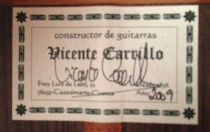 Guitarra flamenca Vicente Carrillo 2009 etiqueta