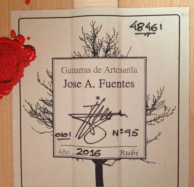 Guitarra flamenca José Antonio Fuentes 2016 etiqueta