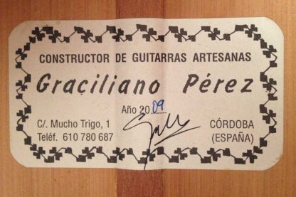 Guitarra flamenca Graciliano Pérez 2009 etiqueta